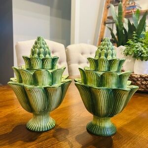 SOLD!!! Green Ceramic Artichoke Decor Set